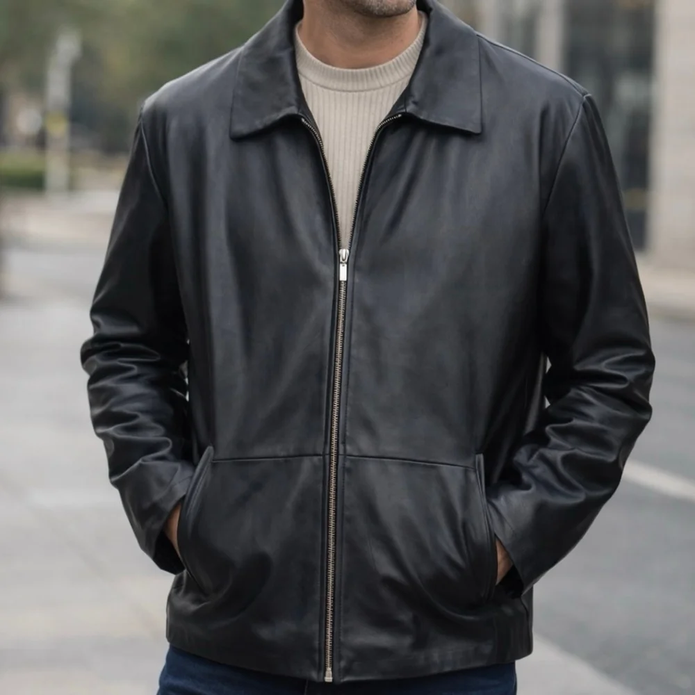 Robert Comstock Expedition Black Leather Jacket L